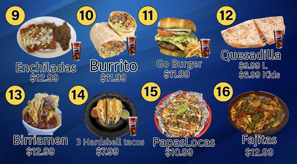 Go Tacos menu board