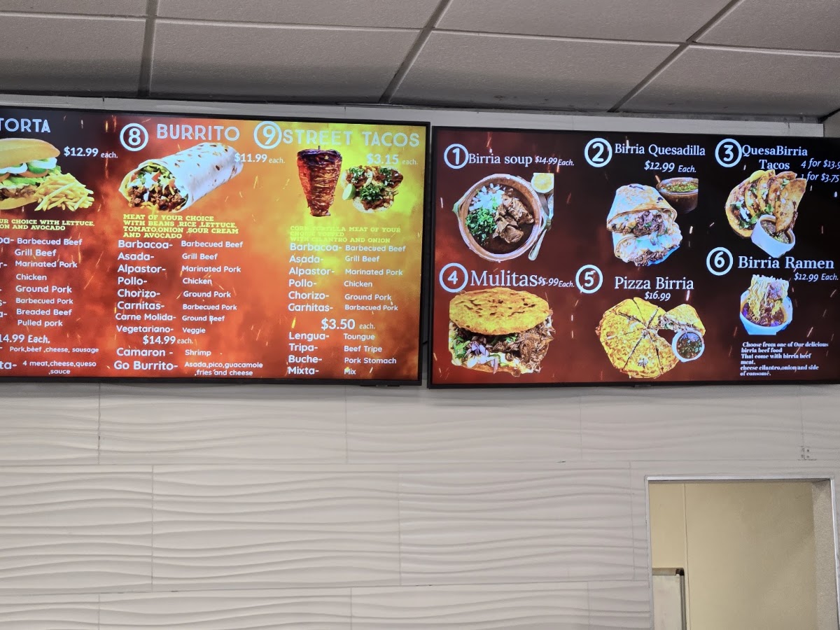 Go Tacos menu board