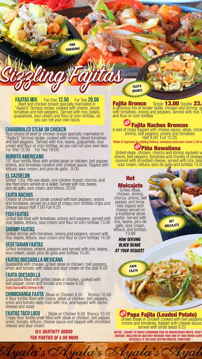 Ayala’s Grill Springcity. TN menu board