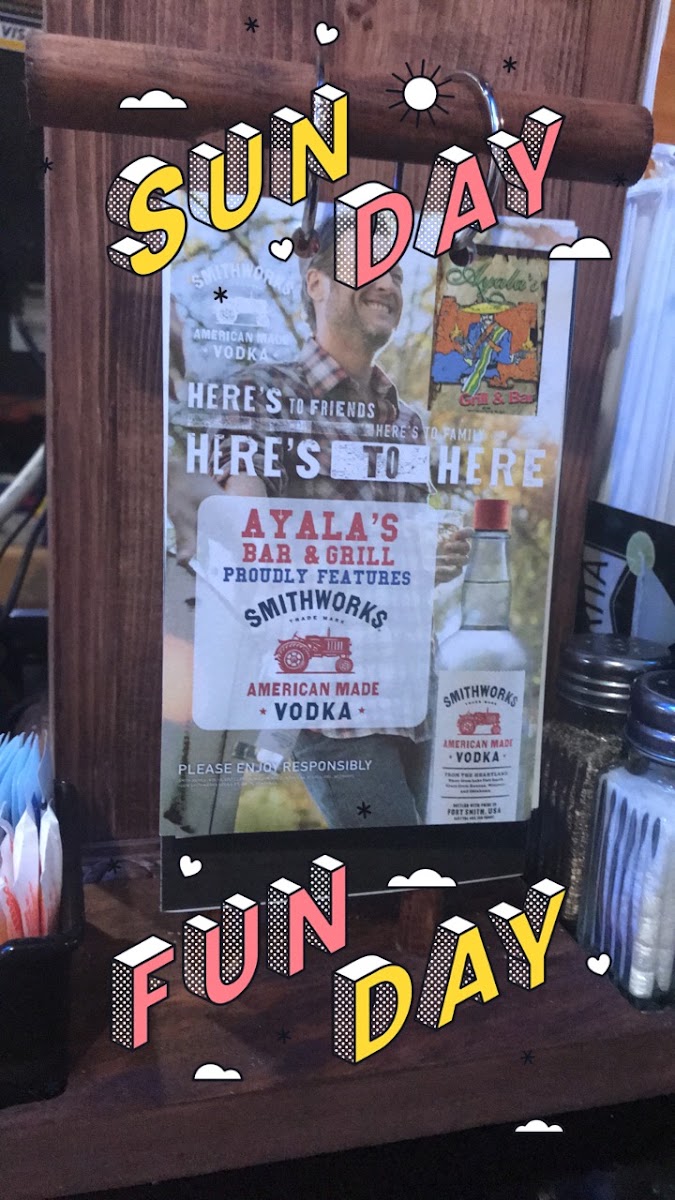 Ayala’s Grill Springcity. TN menu board