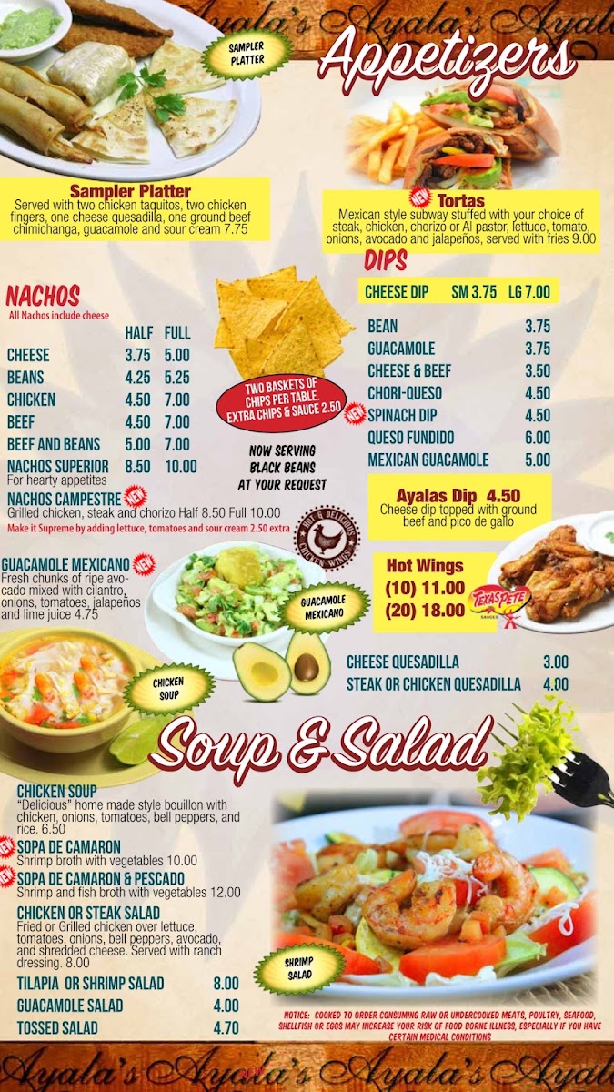 Ayala’s Grill Springcity. TN menu board