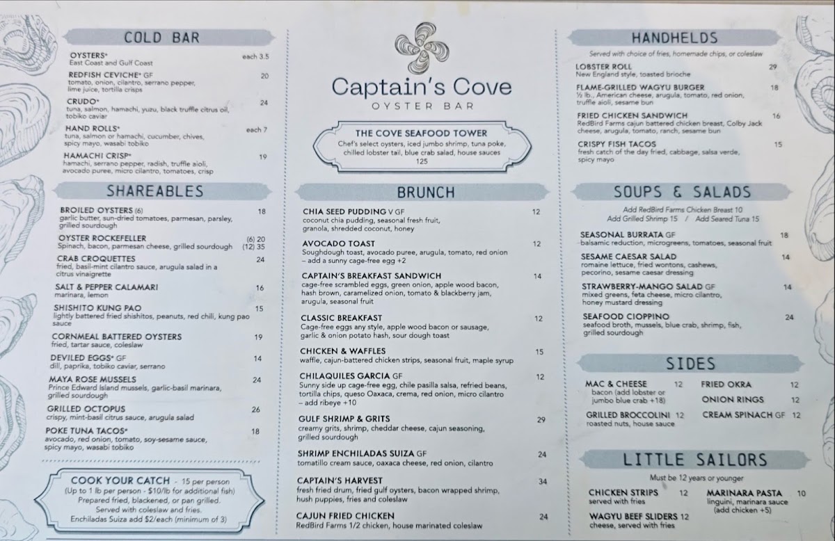Captains Cove menu board