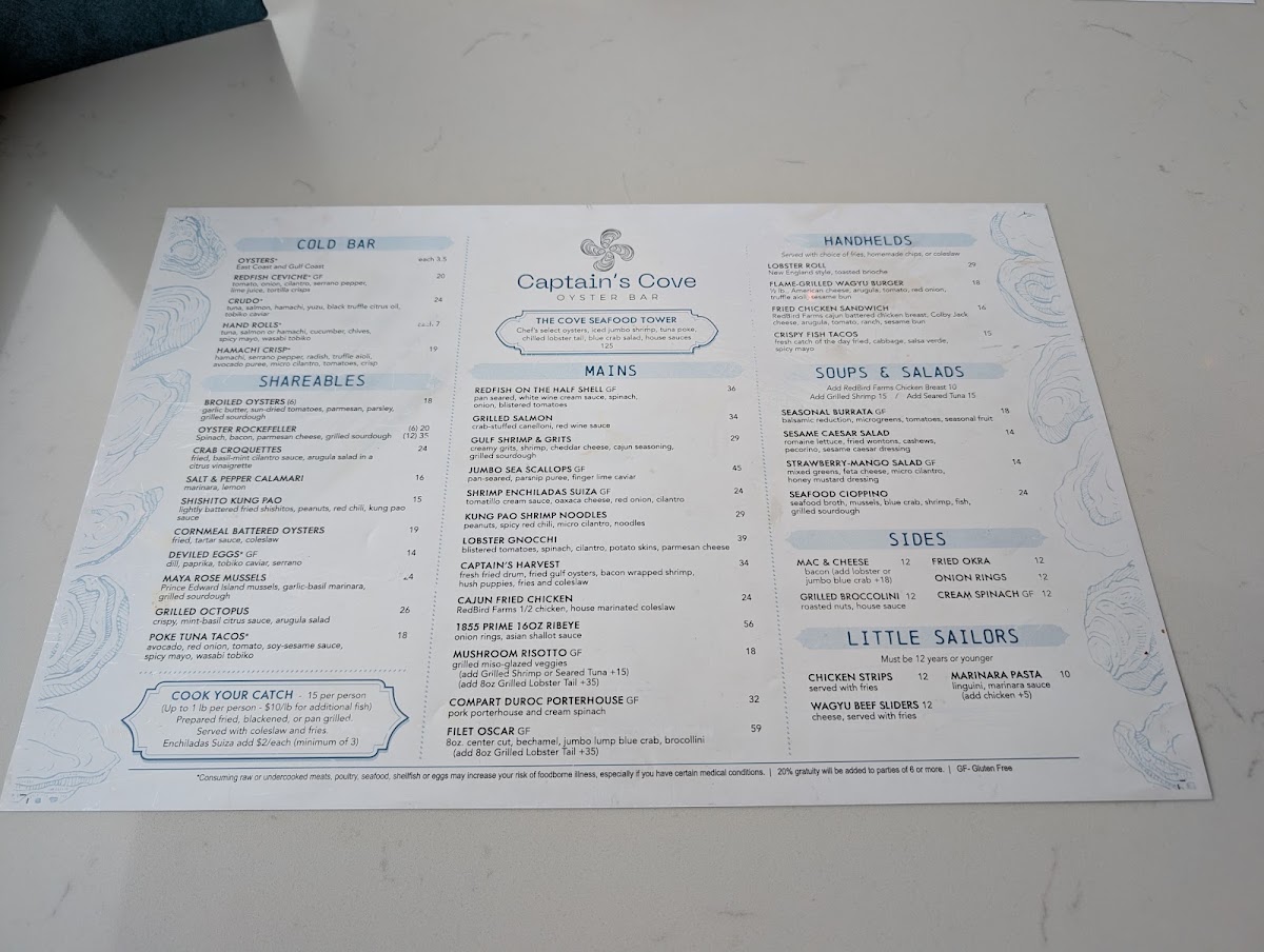 Captains Cove menu board