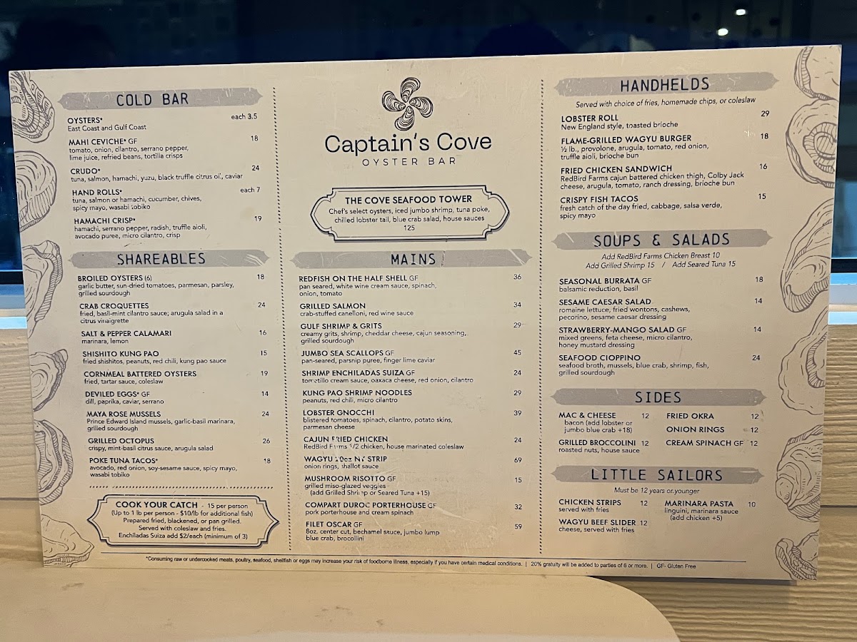 Captains Cove menu board