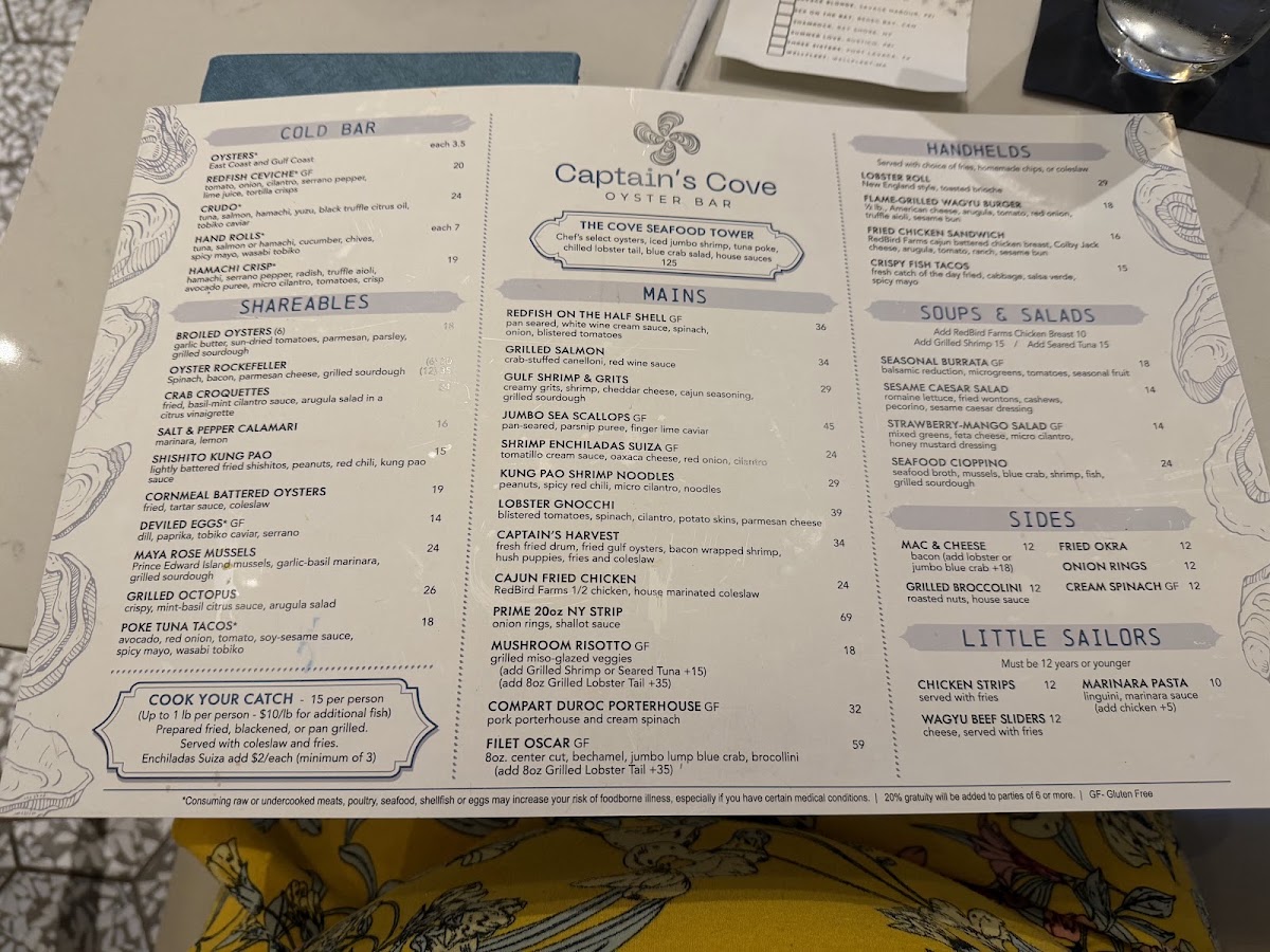 Captains Cove menu board