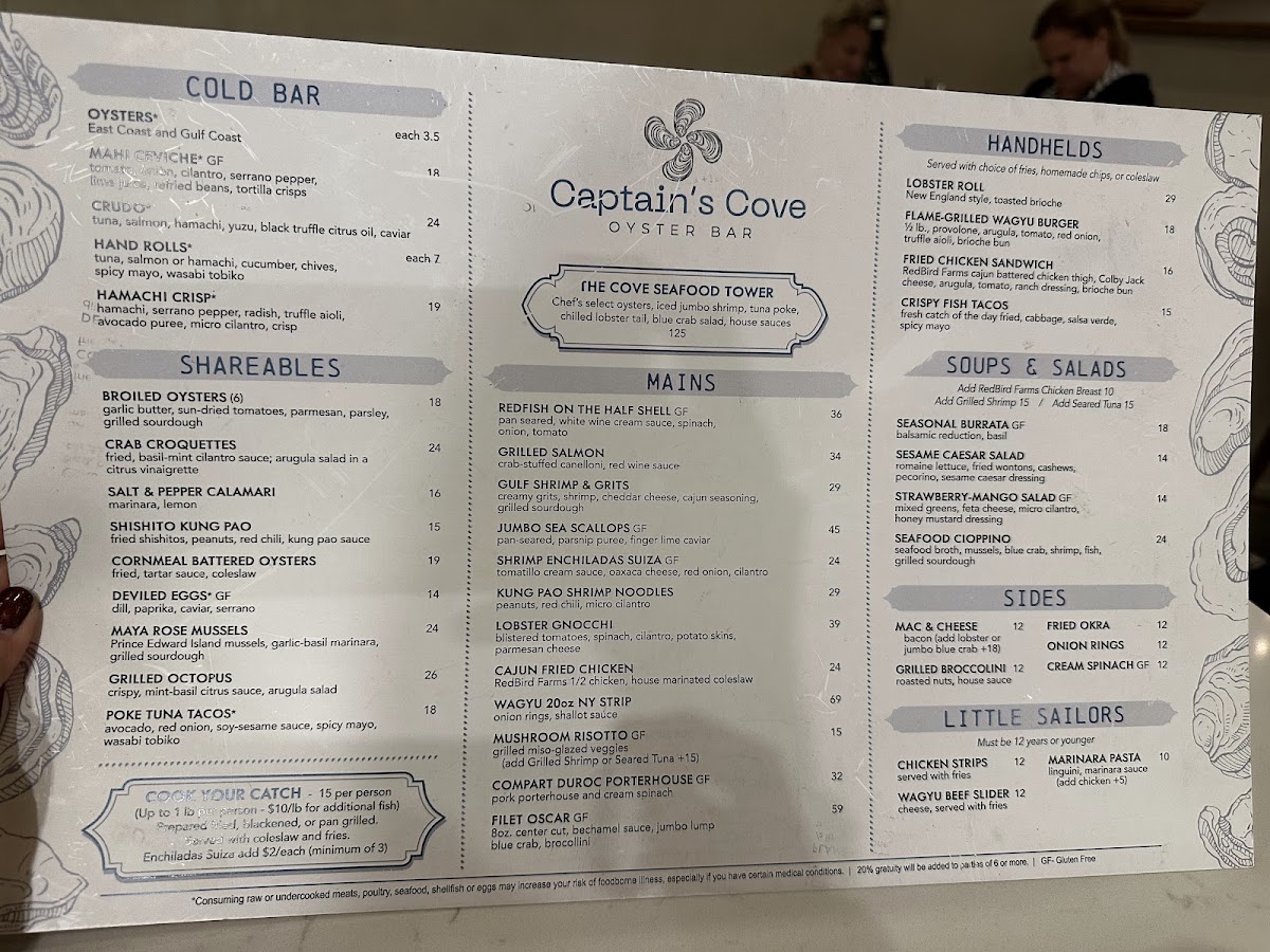 Captains Cove menu board