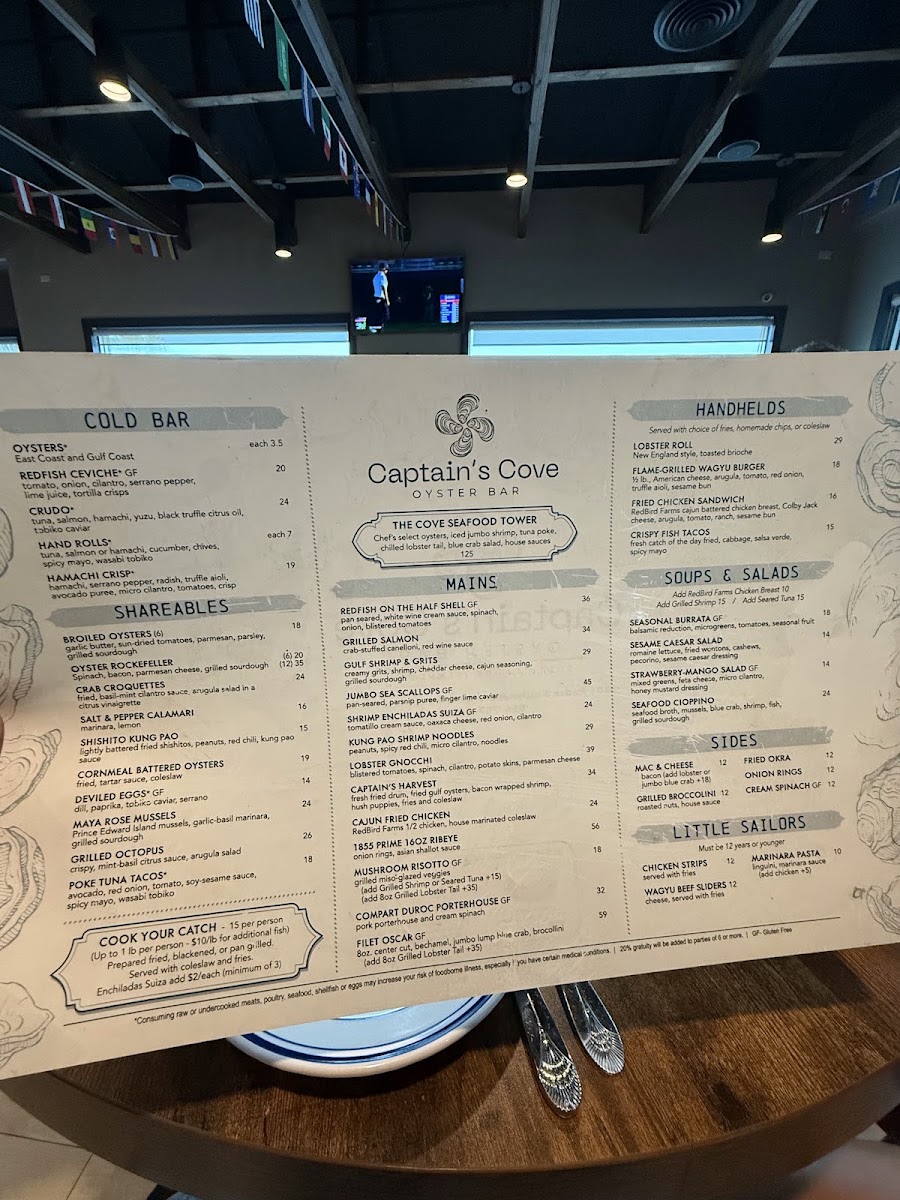 Captains Cove menu board