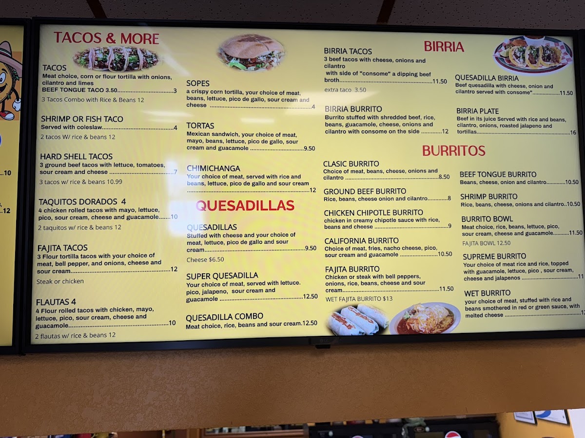 Antigua Taco House menu board