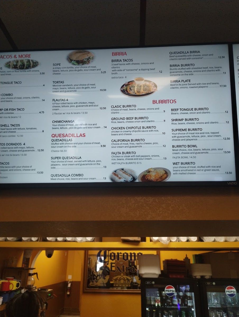 Antigua Taco House menu board