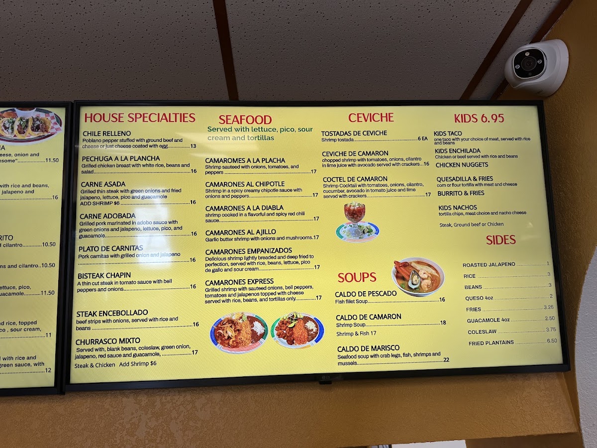 Antigua Taco House menu board