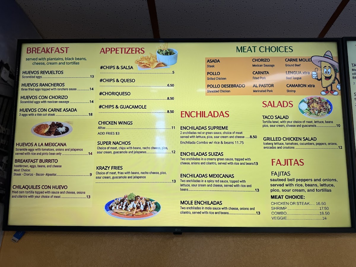 Antigua Taco House menu board