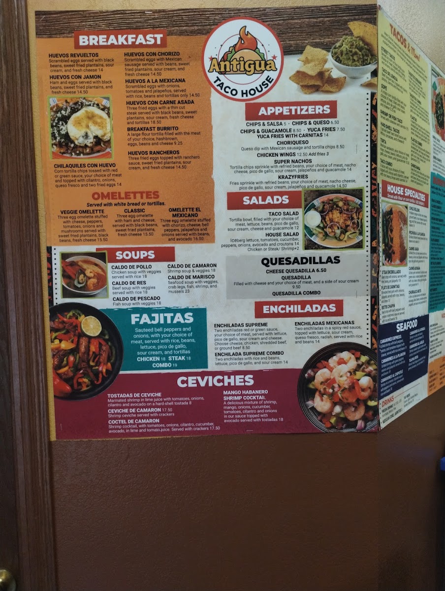 Antigua Taco House menu board