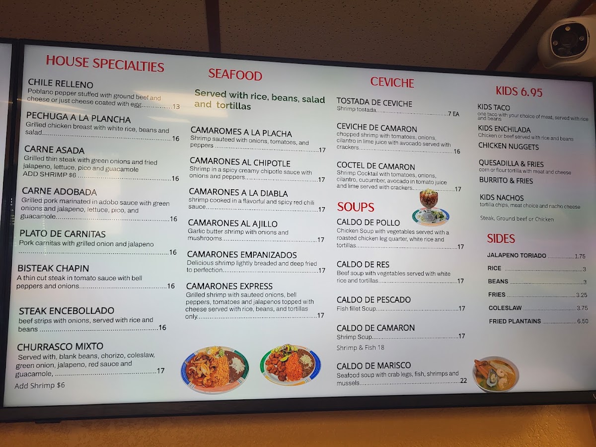 Antigua Taco House menu board