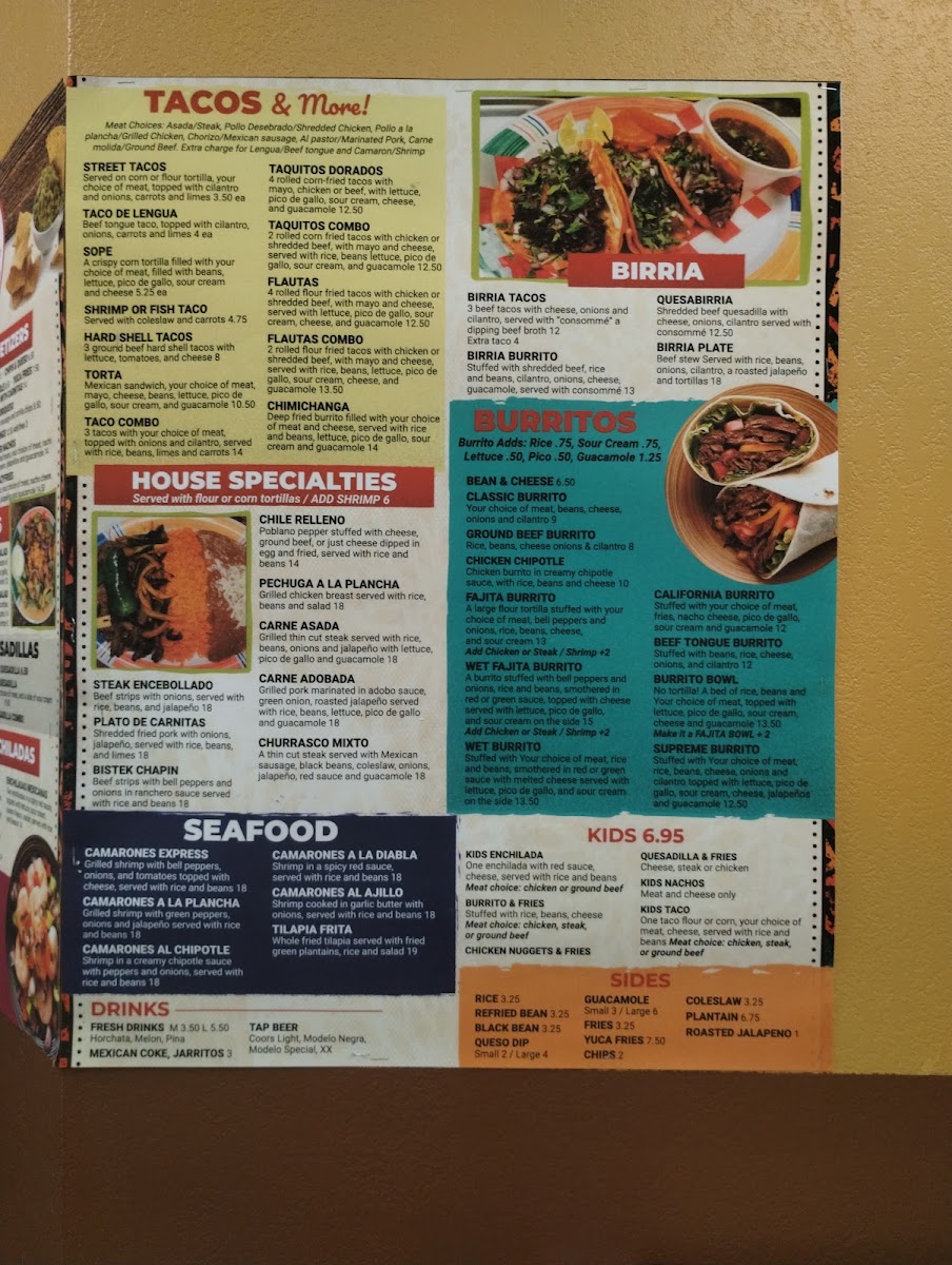Antigua Taco House menu board