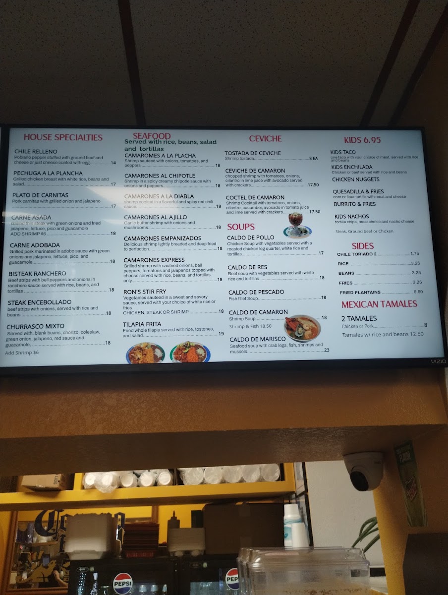 Antigua Taco House menu board