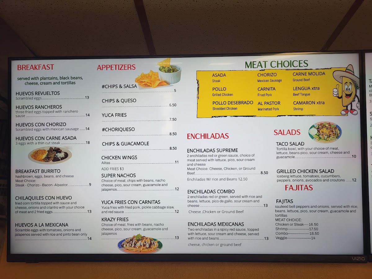 Antigua Taco House menu board