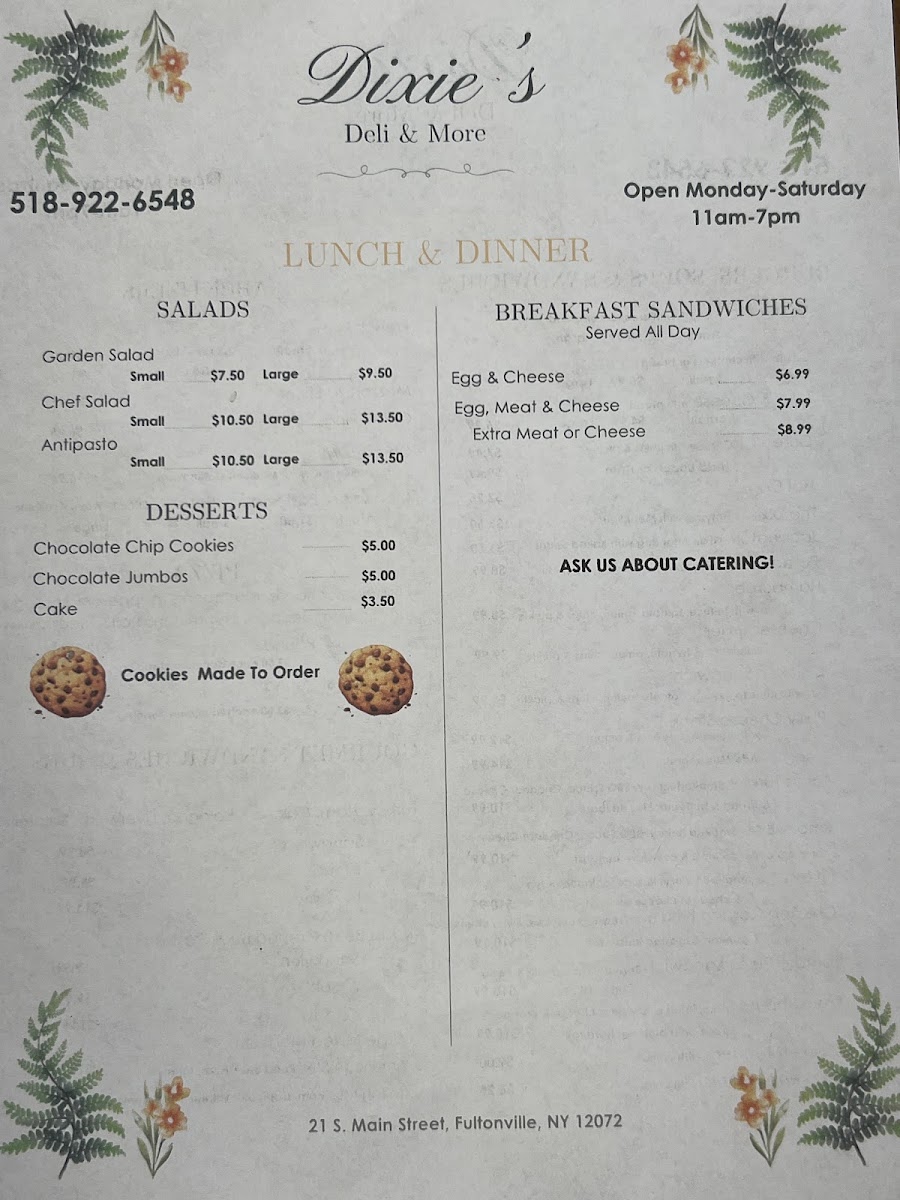 Dixie’s Deli & More menu board