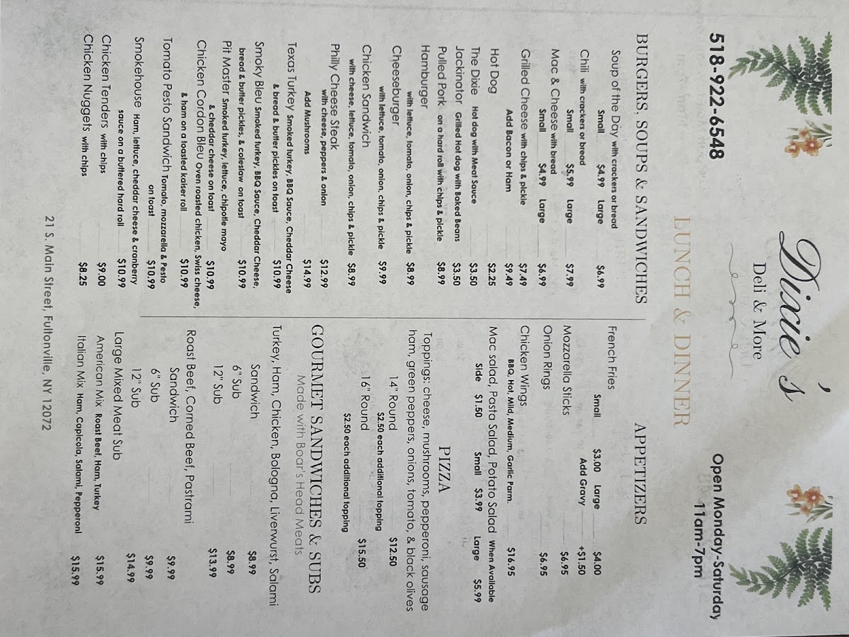 Dixie’s Deli & More menu board
