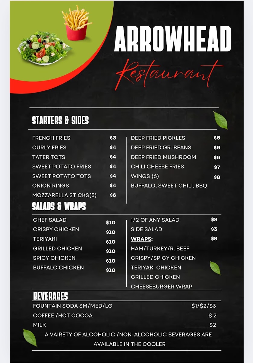 Arrowhead Golf Course & Restaurant menu board