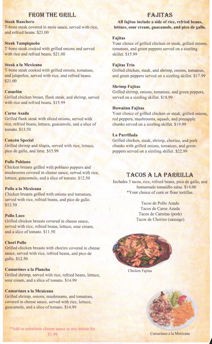 Casa García Mexican Restaurant menu board