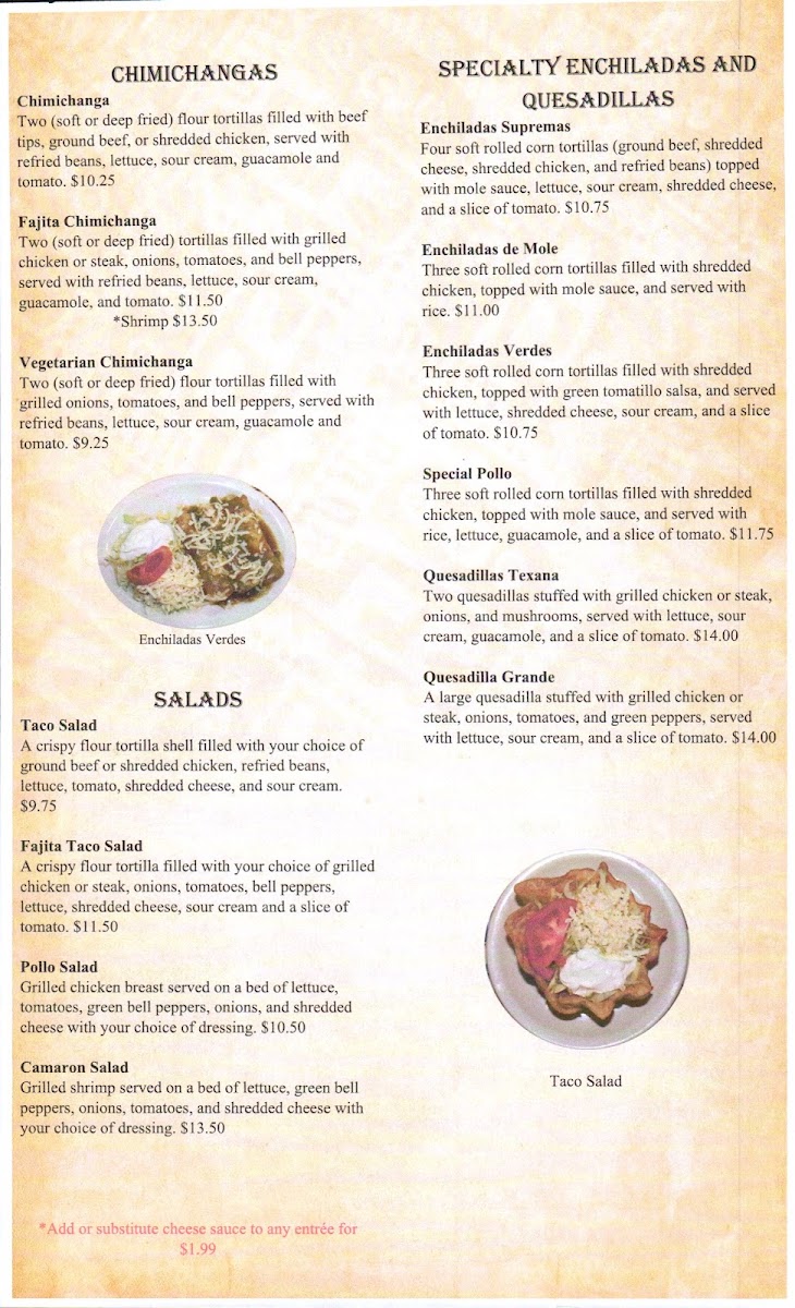 Casa García Mexican Restaurant menu board