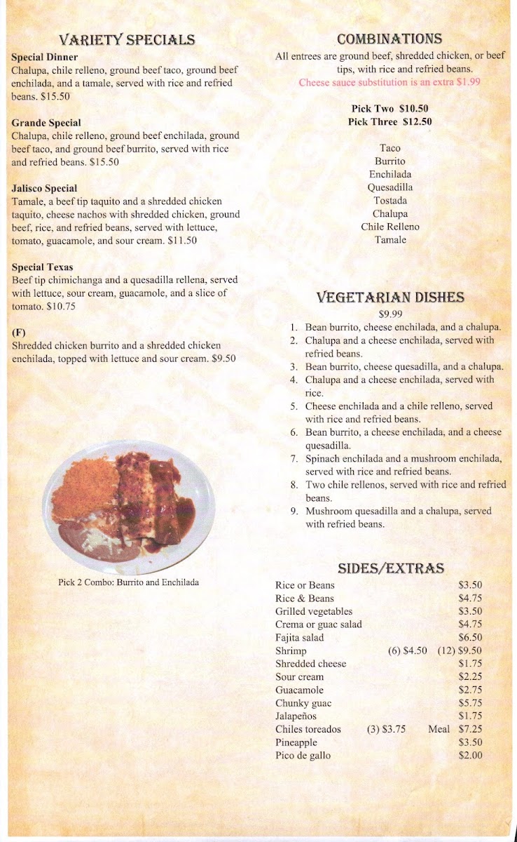 Casa García Mexican Restaurant menu board