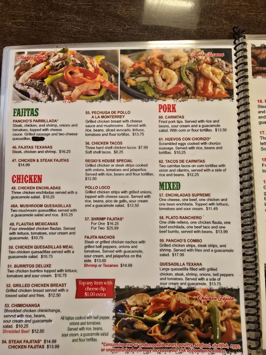 Pancho's | Mexican Restaurant menu board