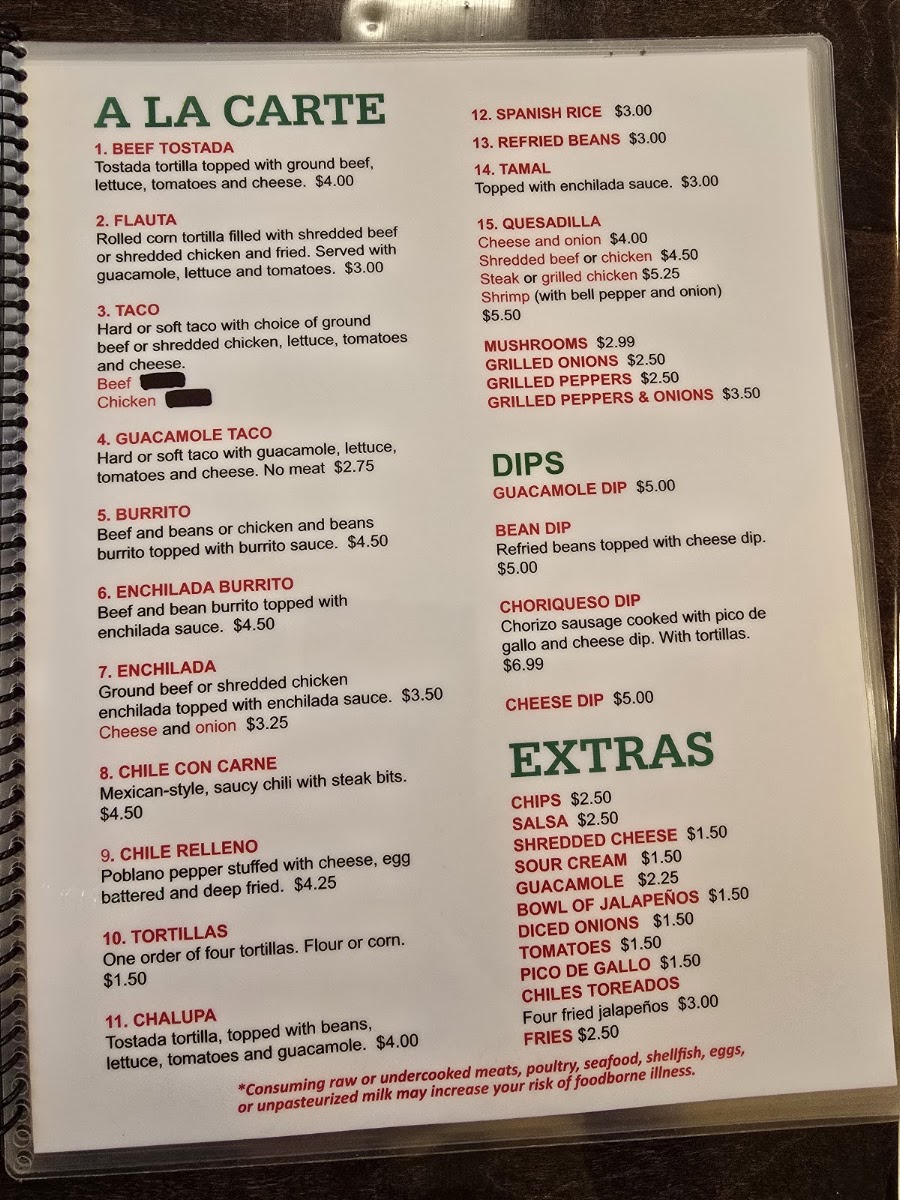 Pancho's | Mexican Restaurant menu board