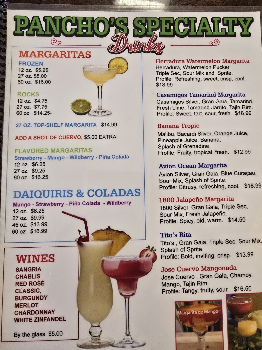 Pancho's | Mexican Restaurant menu board