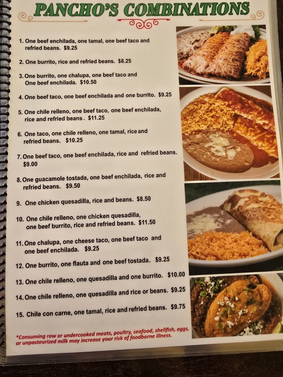 Pancho's | Mexican Restaurant menu board