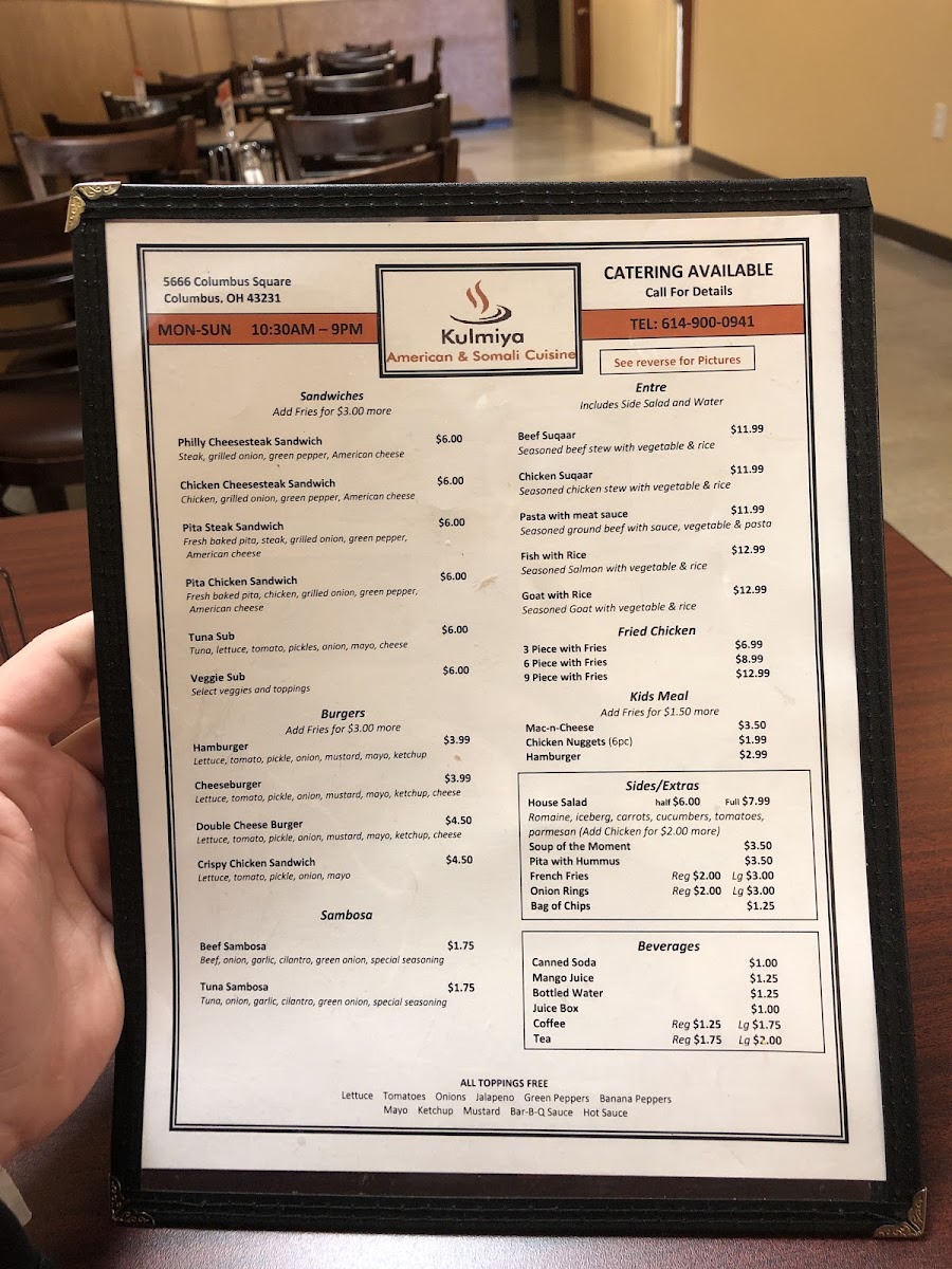 Zongo Link African Restaurant menu board