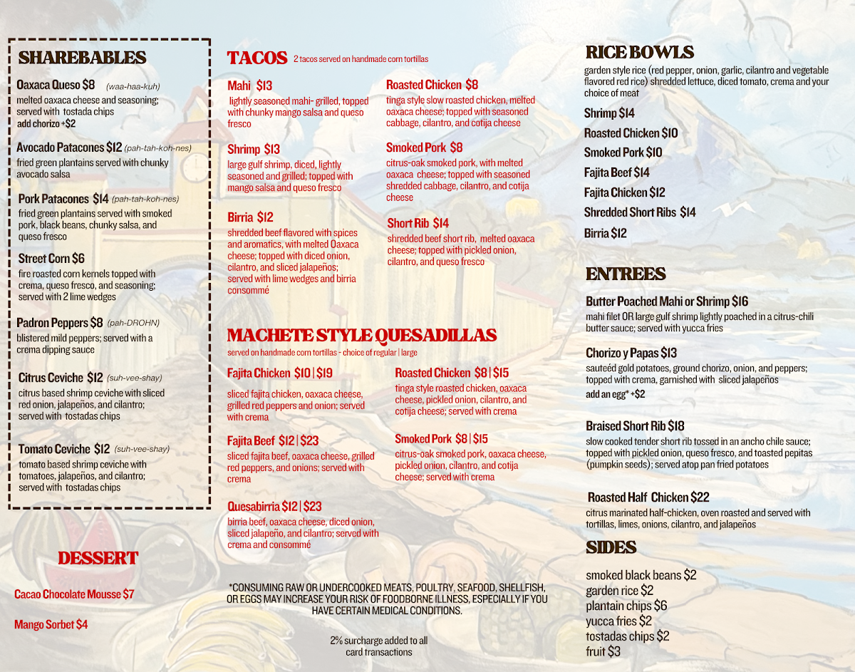 Machete's Central American menu board