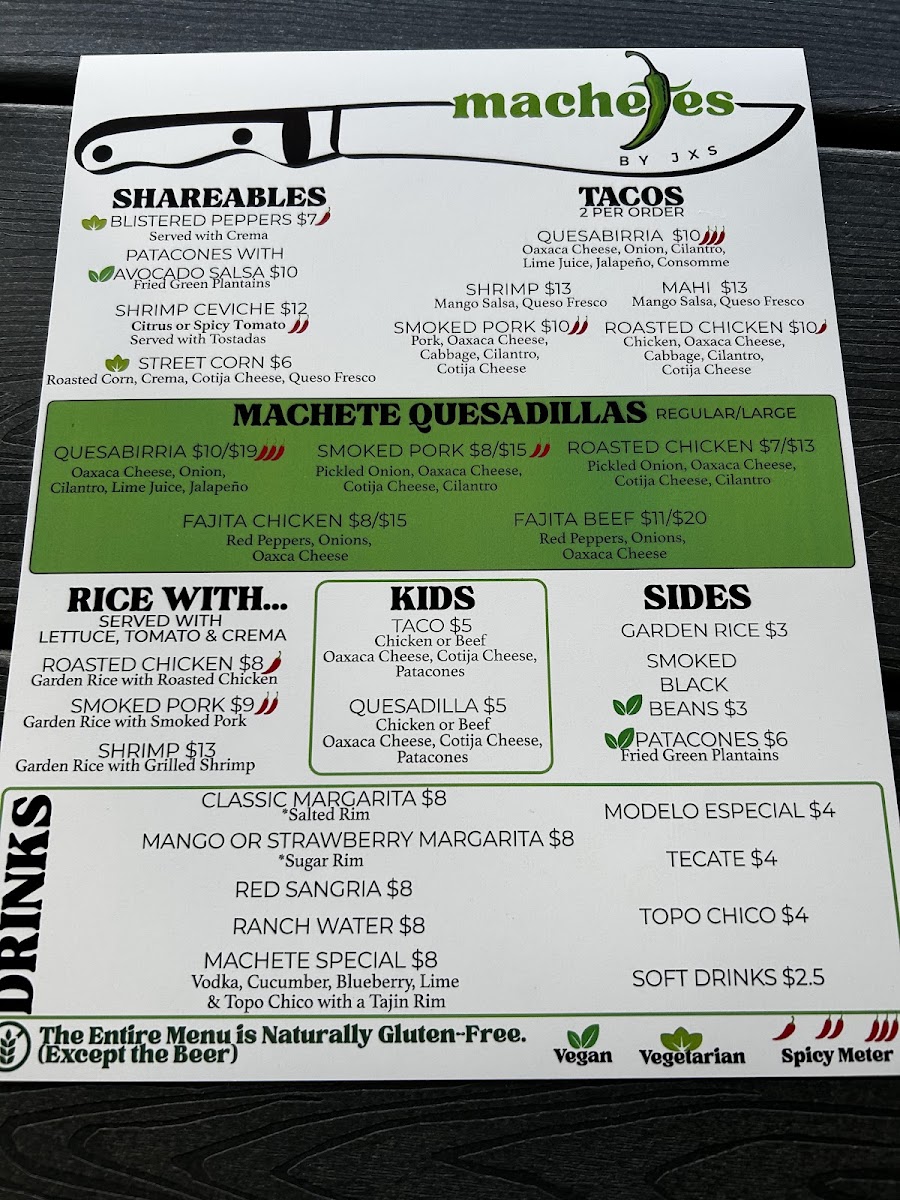 Machete's Central American menu board