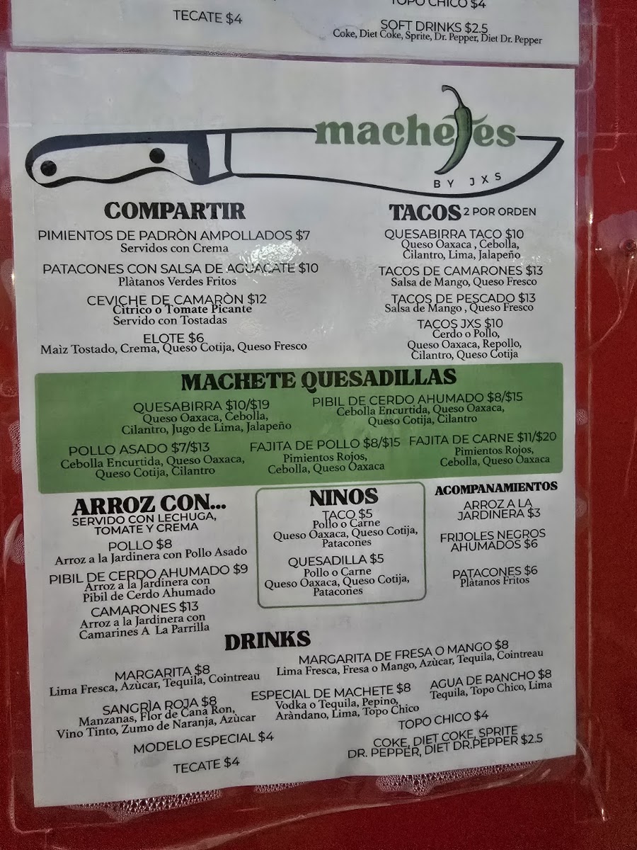 Machete's Central American menu board