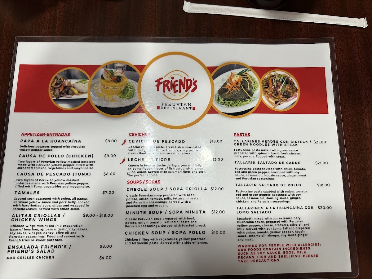 Friends Fusion Food menu board