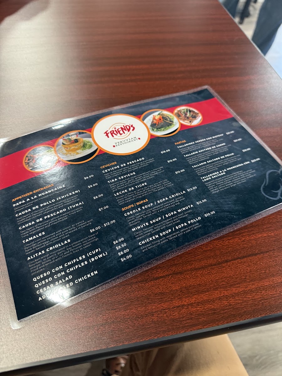 Friends Fusion Food menu board