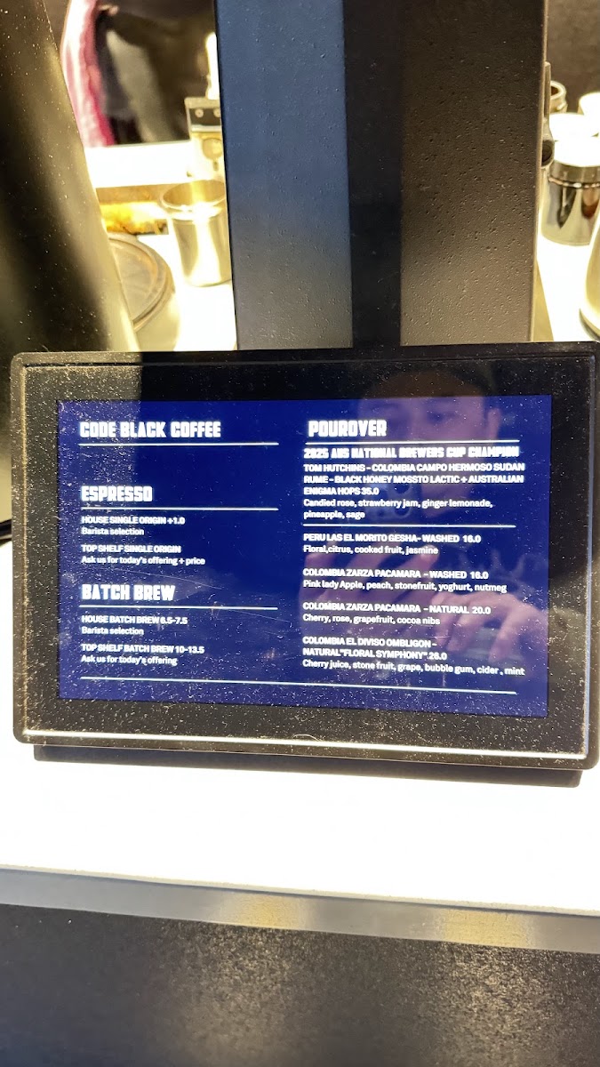 Code Black Coffee Spencer Street menu board