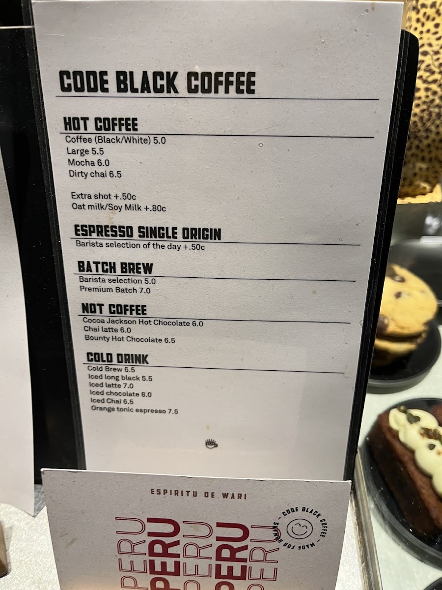 Code Black Coffee Spencer Street menu board