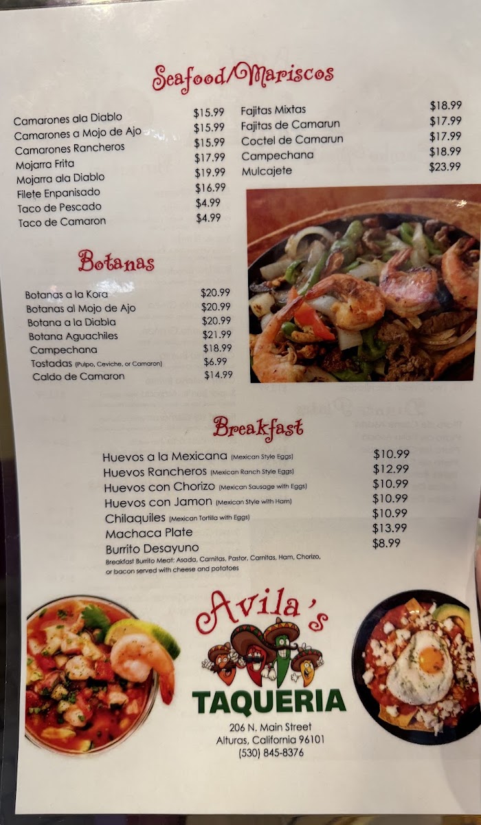 Avila’s Taqueria menu board