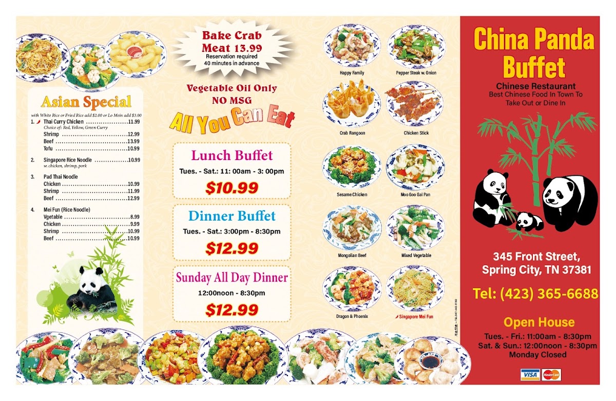 China Panda Buffet menu board