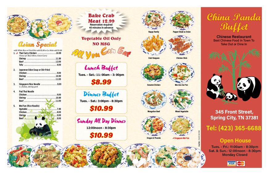 China Panda Buffet menu board