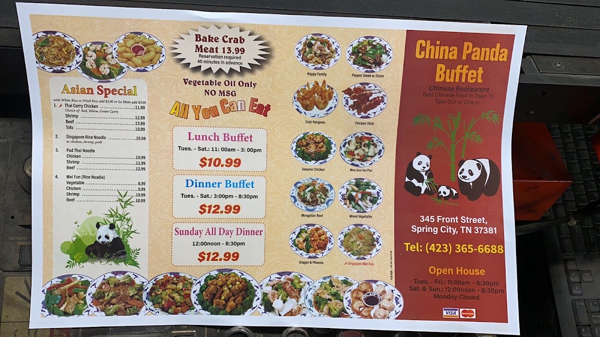 China Panda Buffet menu board