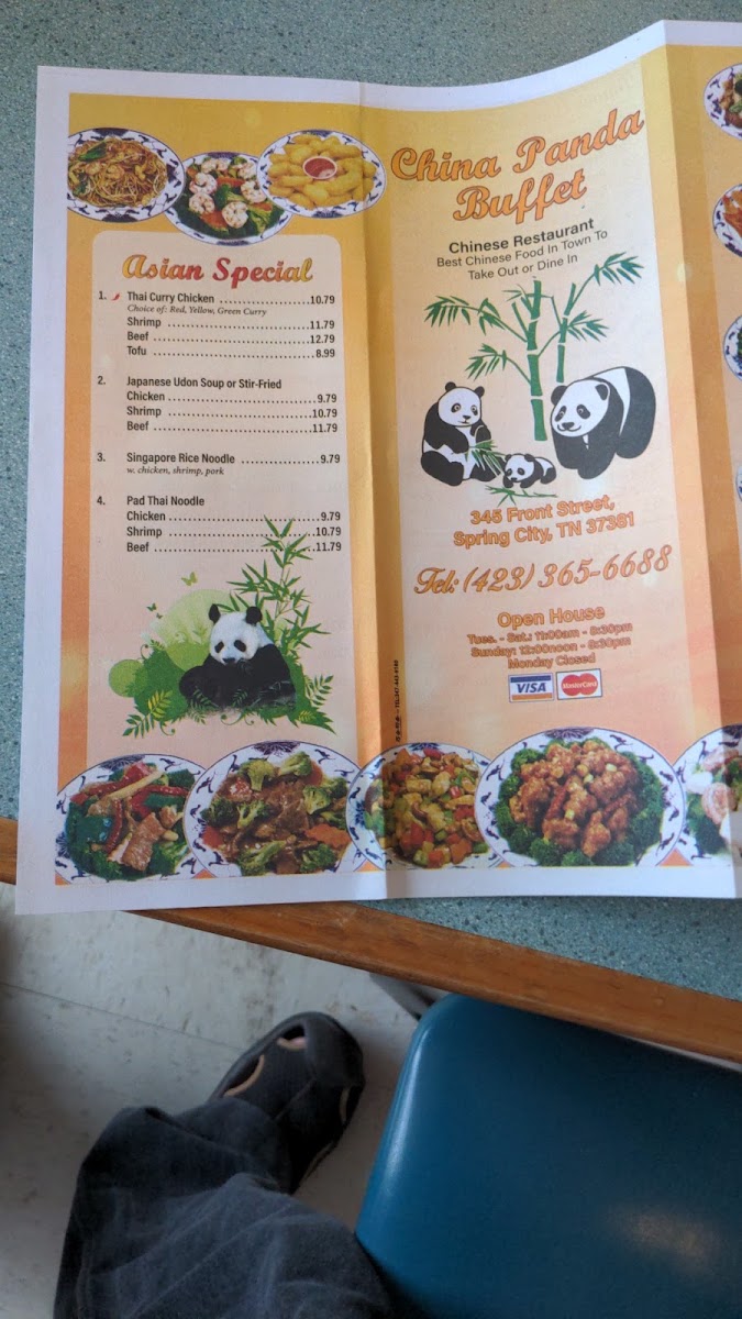 China Panda Buffet menu board