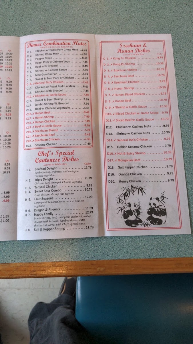 China Panda Buffet menu board
