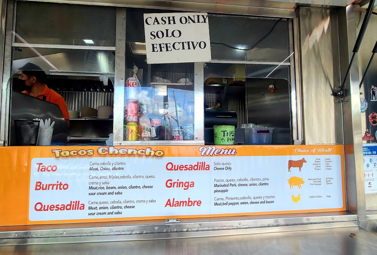 Tacos Chencho menu board