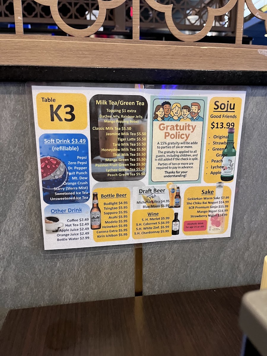 Osaka Bay Buffet menu board