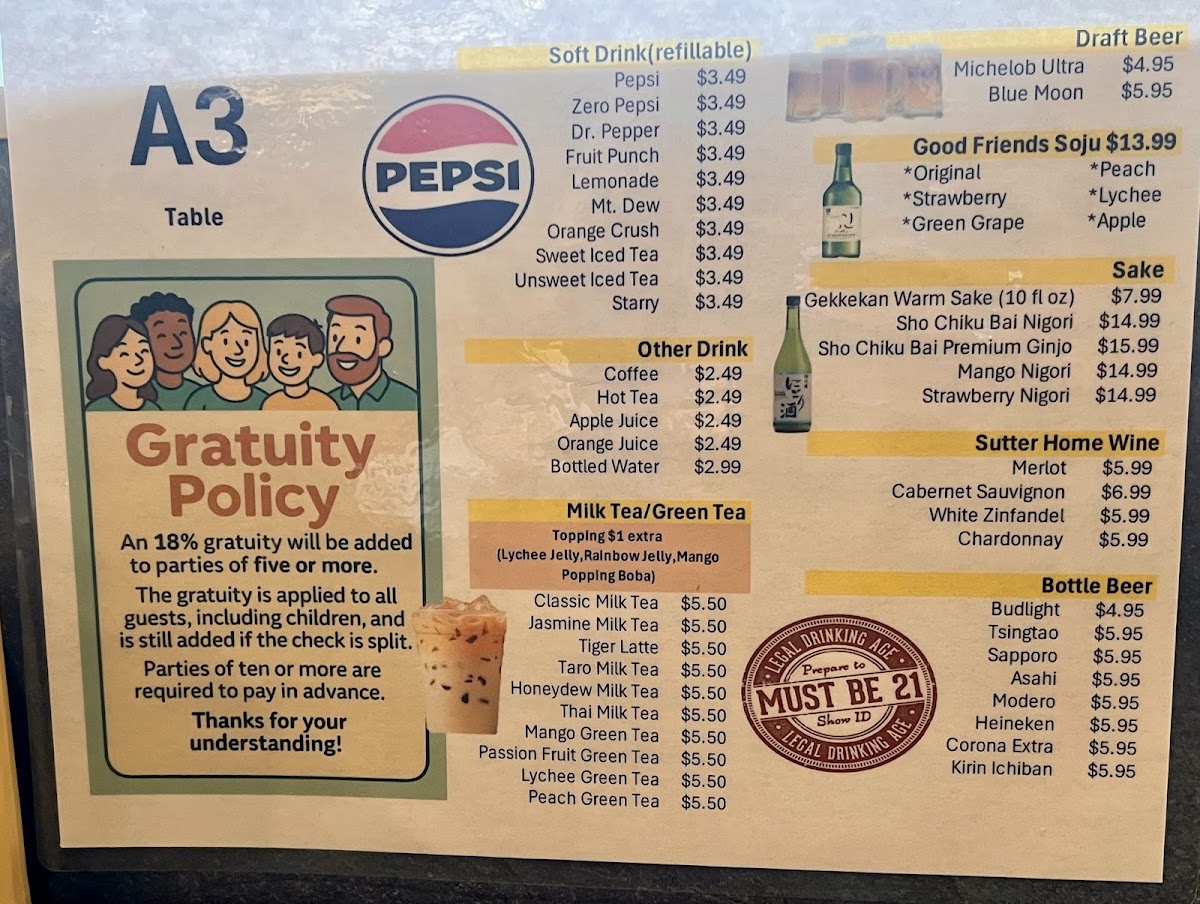 Osaka Bay Buffet menu board