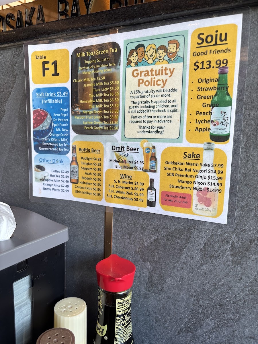 Osaka Bay Buffet menu board