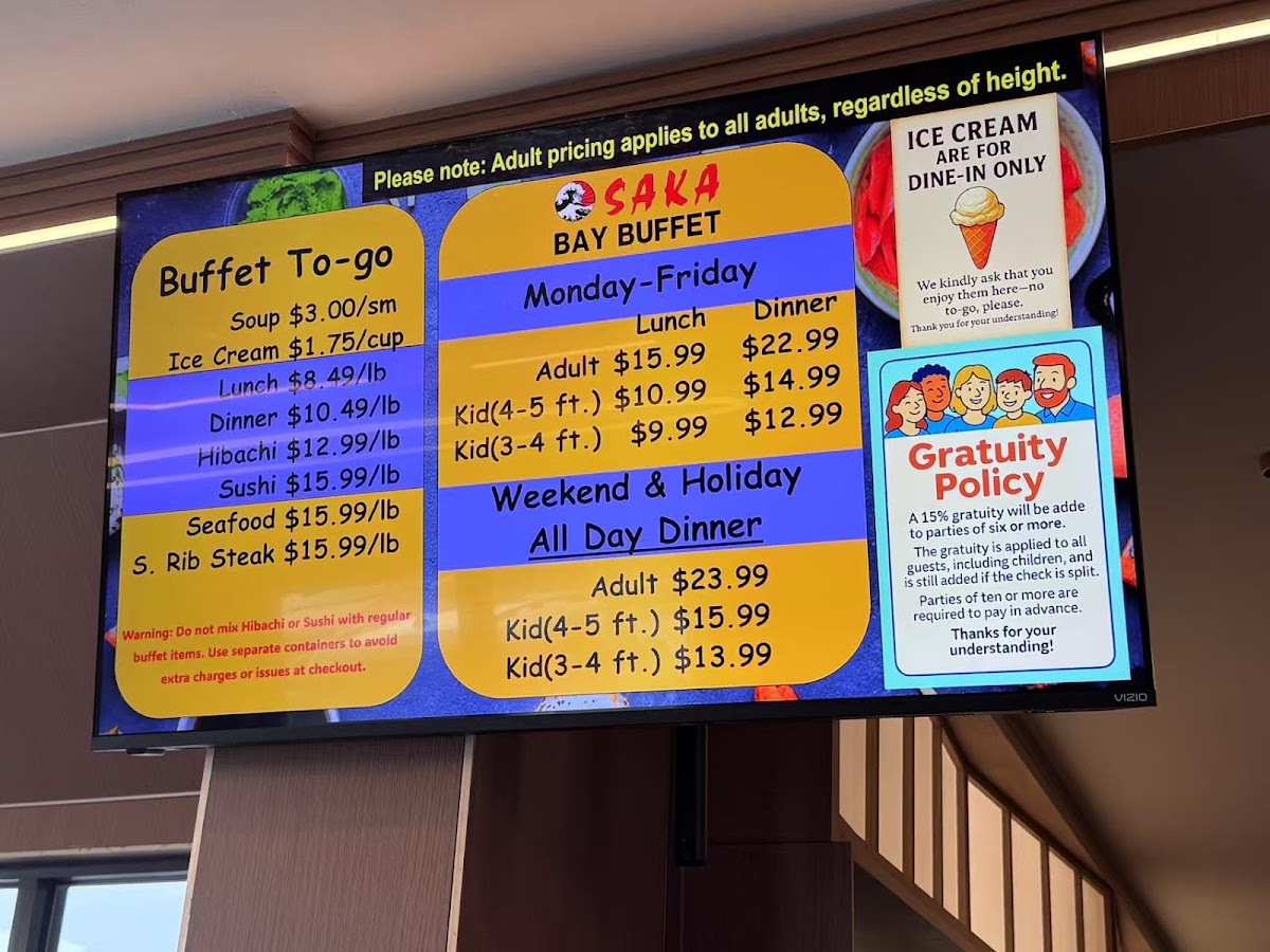 Osaka Bay Buffet menu board