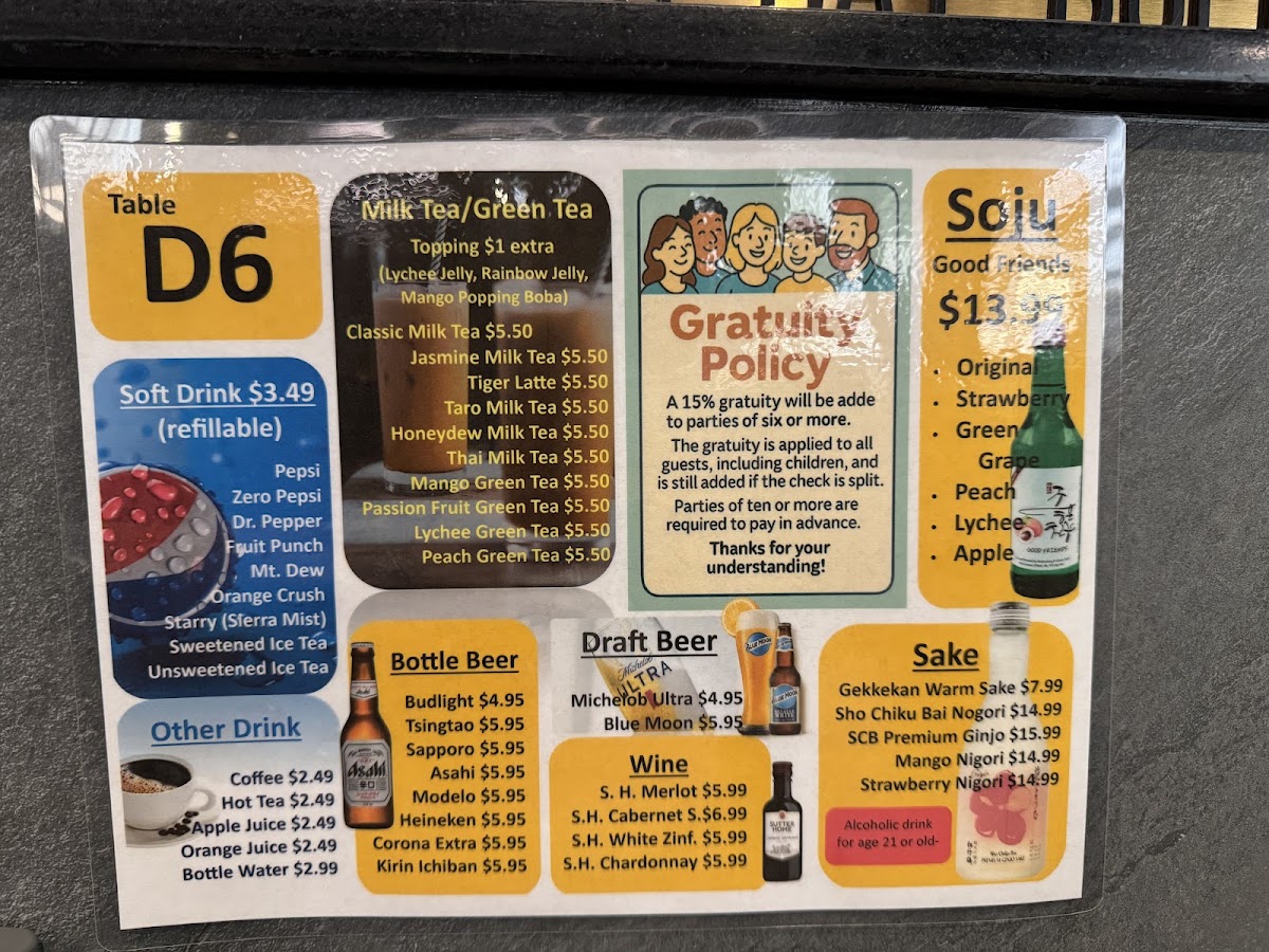 Osaka Bay Buffet menu board